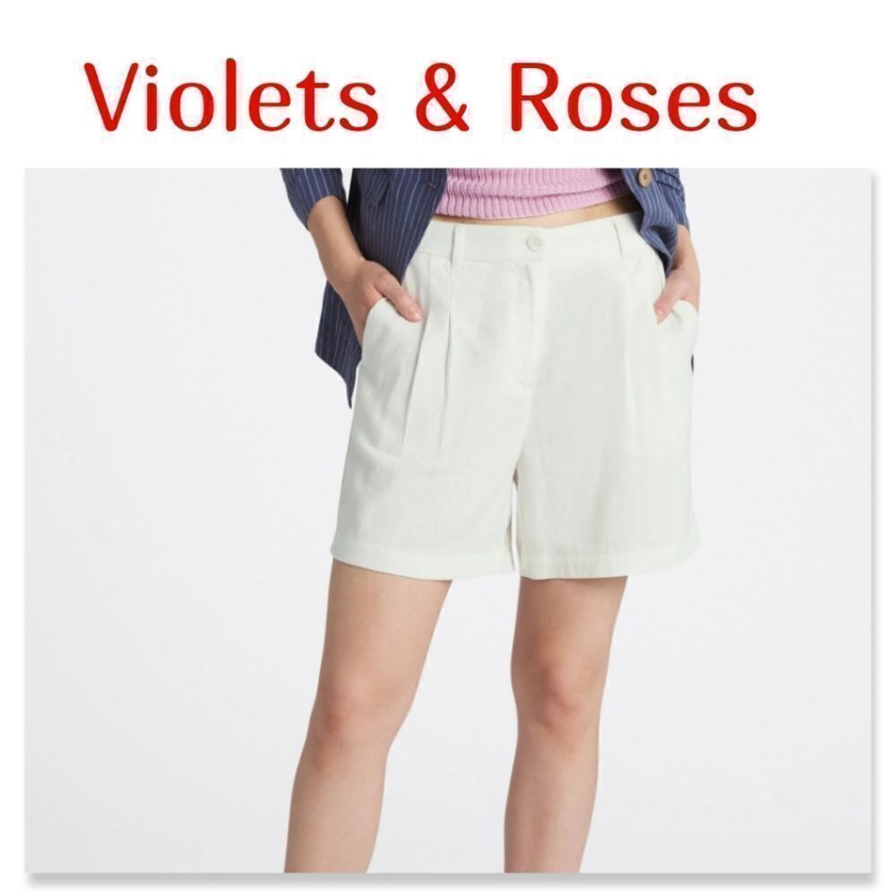 NWT Violets & Roses Lilly High Rise Linen Short in White, Size 28